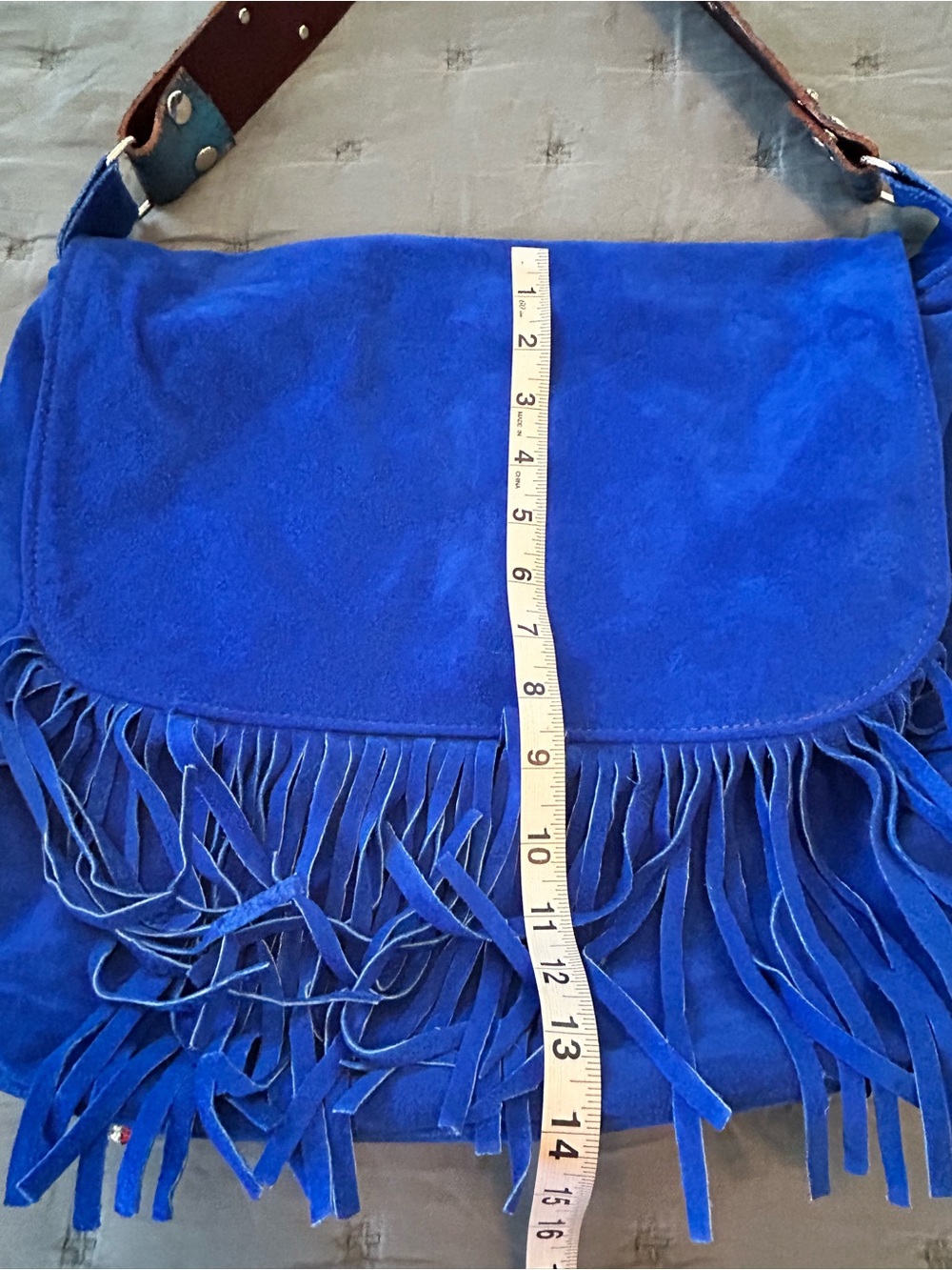 Katie Kalsi Cobalt Blue Suede Fringe Priscilla Victory Hobo Shoulder Bag - Picture 12 of 13